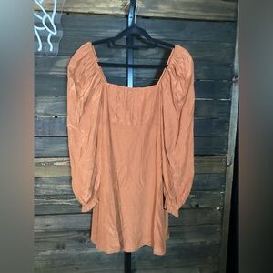 Altar'd State Long Sleeve Square Neck Dress in Rust Orange